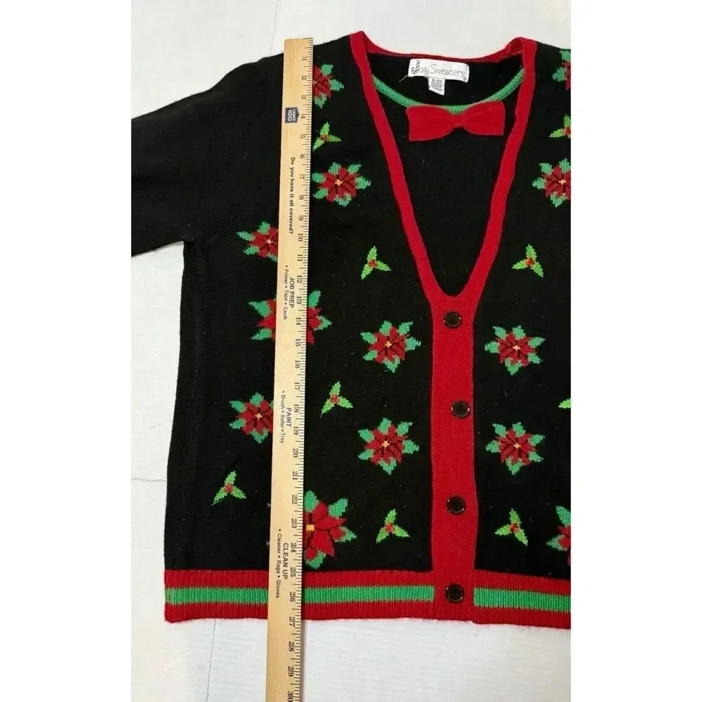 Black Poinsettia Mistletoe Pullover Ugly Christmas Sweater Men’s Size‎ XL